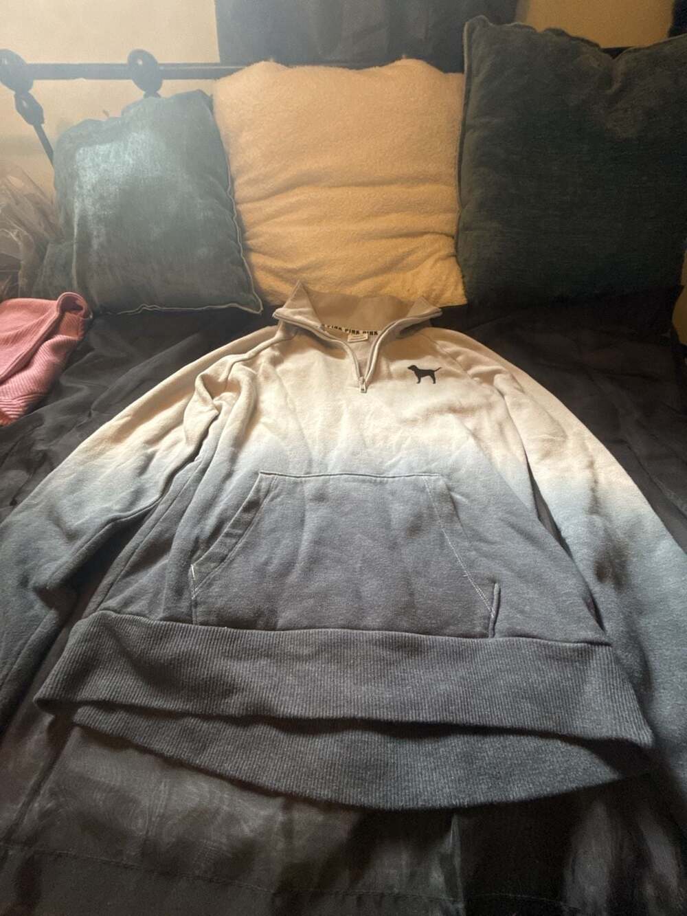 Victoria's Secret PINK Half-Zip Sweatshirt Size S Gray Ombre